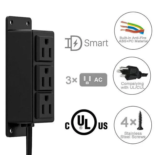 Alt view image 3 of 5 - Surface Mounted Power Strip 3 AC Grounded Outlets Mountable Power Strip Socket Adapt to Deak Conference Table Wall Hotel Improvement (3AC)