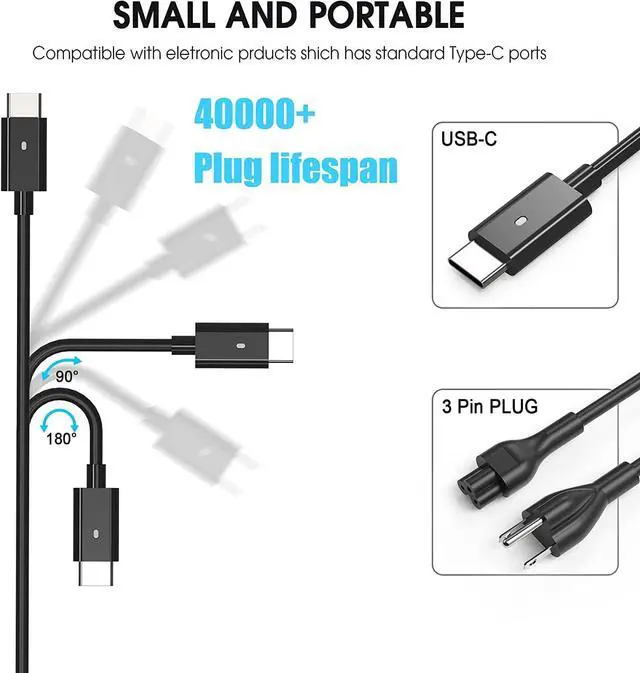 Alt view image 2 of 7 - 65W USB C Laptop Charger for Dell Latitude Inspiron XPS Type C | For Dell Latitude 7350 7450 7650 5450 5550 5540 5530 5520 5440 5430 5420, XPS 13, Inspiron 14 2-in-1, Chromebook 3100
