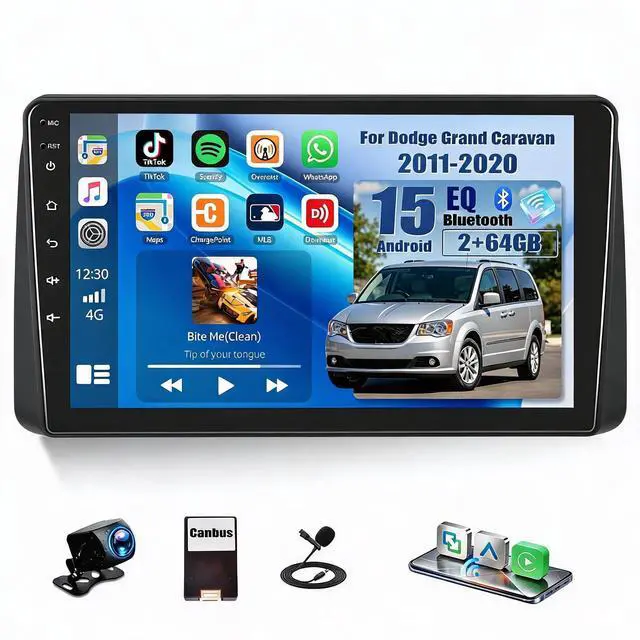 Main image of Android 15 4Core+64G Car Stereo Radio for Dodge Grand Caravan 2011-2020 Chrysler Town & Country 2012-2016 with Wireless Carplay Android Auto,9 Touchscreen Bluetooth 16EQ WiFi+GPS 26-UI AHD Cam+Canbus