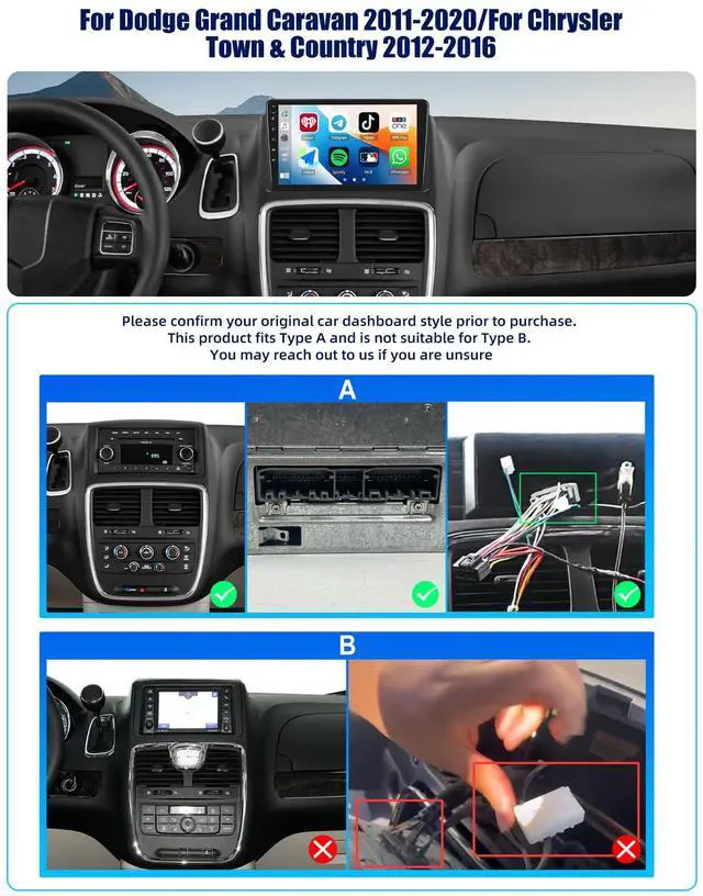 Alt view image 2 of 7 - Android 15 4Core+64G Car Stereo Radio for Dodge Grand Caravan 2011-2020 Chrysler Town & Country 2012-2016 with Wireless Carplay Android Auto,9 Touchscreen Bluetooth 16EQ WiFi+GPS 26-UI AHD Cam+Canbus