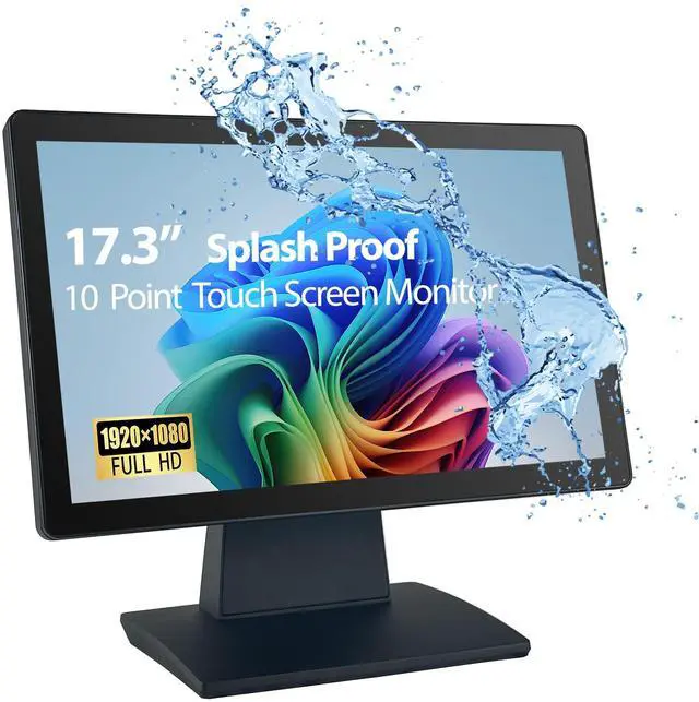 Main image of Commercial Grade 17.3 Inch 1920 x 1080 FHD Touchscreen POS Monitor, 10 Points Touch HDMI VGA, Waterproof Dustproof Screen, Indusitrial, Office, Retail, Gym, Warehouse