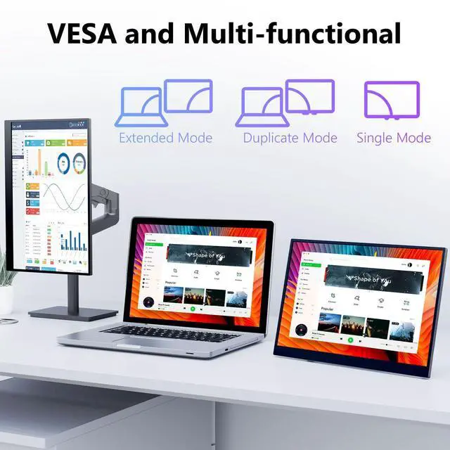 Alt view image 3 of 7 - 15.3 Inch Touchscreen Portable Monitor, 1920×1200 Full HD IPS 10-Point Touch External Monitor, Ultra Slim USB-C HDMI Plug & Play, Portable Monitor for Laptop PC Mac PS5 Xbox