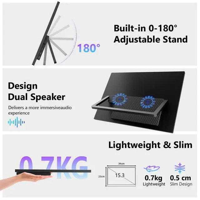 Alt view image 7 of 7 - 15.3 Inch Touchscreen Portable Monitor, 1920×1200 Full HD IPS 10-Point Touch External Monitor, Ultra Slim USB-C HDMI Plug & Play, Portable Monitor for Laptop PC Mac PS5 Xbox