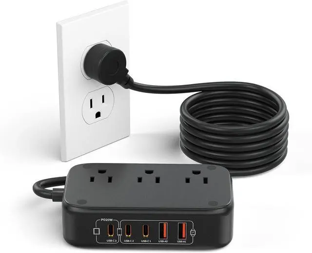 Main image of Travel Power Strip PD20W - 3AC & 5USB(3 USB C), 5FT Extension Cord | 8-in-1 Power Strip with USB C Port for Home, Portable Compact Charging Station for Travel, Cruise Ship Approved, Easy Carry