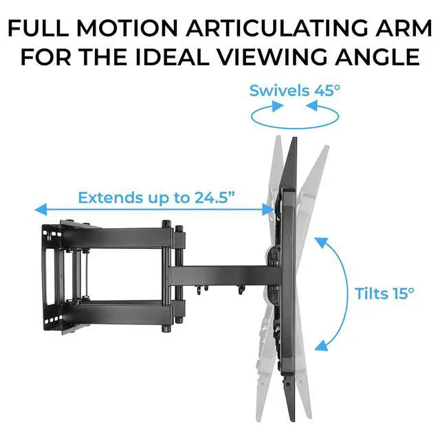 Alt view image 4 of 7 - Heavy Duty Full Motion TV Wall Mount for 60-100" TVs, | 176lb Capacity, 15° Tilt, 45° Swivel, 24" Extension, Max VESA 900x600mm, Flat or Curved, Wood or Concrete, Hardware Included