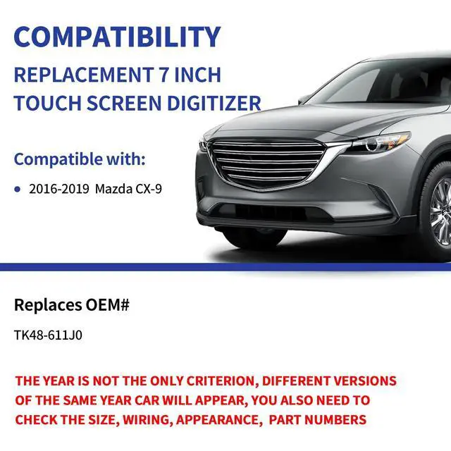 Alt view image 3 of 7 - 7" Touch Screen Digitizer Replacement for Mazda CX-9 CX9 Sport Grand Touring GS GT Radio Screen 2016 2017 2018 2019, Touchscreen fit TK48-611J0 TK48-611J0B TK48-611J0A OEM Navigation System