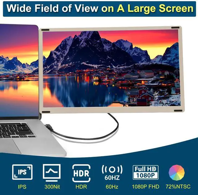 Alt view image 3 of 6 - 15.6" FHD 1080P Laptop Screen Extender Portable for 12-17" Laptops | Triple Screen Extender Monitor USB-C/HDMI Plug-Play for Windows, Mac,15.6" Detached Dual Portable Monitor for Laptop