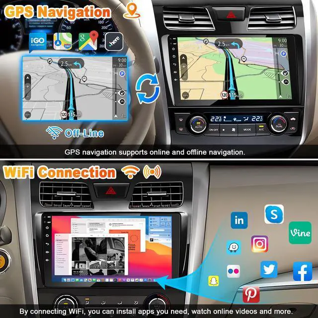 Alt view image 5 of 7 - 8Core 4GB+64GB Car Radio for Nissan Altima 2013-2019 GPS Navigation | 10 Inch IPS Touch Screen Altima Car Stereo with Wireless Carplay/Android Auto, DSP, Bluetooth, FM Radio+ Backup Camera