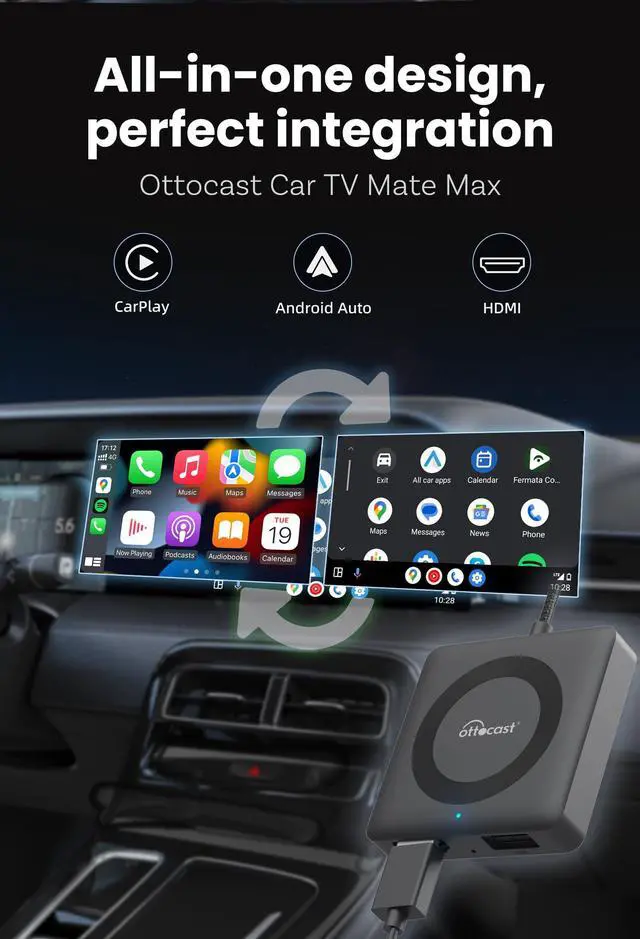 Alt view image 2 of 5 - 4-in-1 Car TV Mate Max & Wireless Carplay/Android Auto Adapter | HDMI Car Adapter,iPhone & Android,Watching Movies on CarScreen,For Wired CarPlay Only