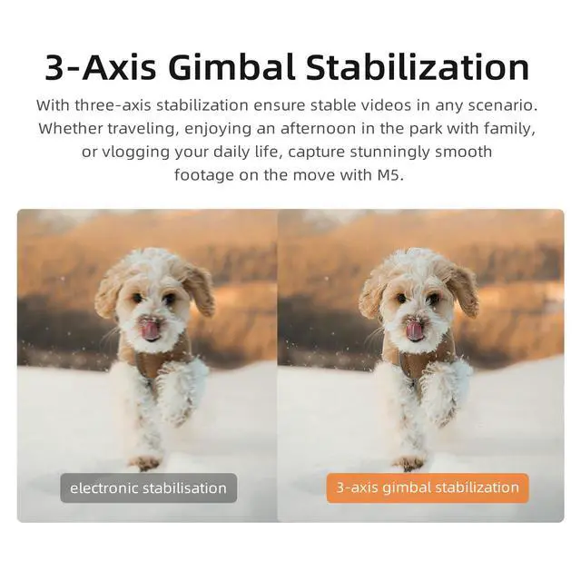 Alt view image 3 of 6 - M5 5K Camcorder, 3-Axis Gimbal Stabilization Pocket Camera | 180° Rotating Lens | Face Tracking & IR Night Vision | 3.5'' Rotating Touch Screen | Vlogging Camera with 64G Card