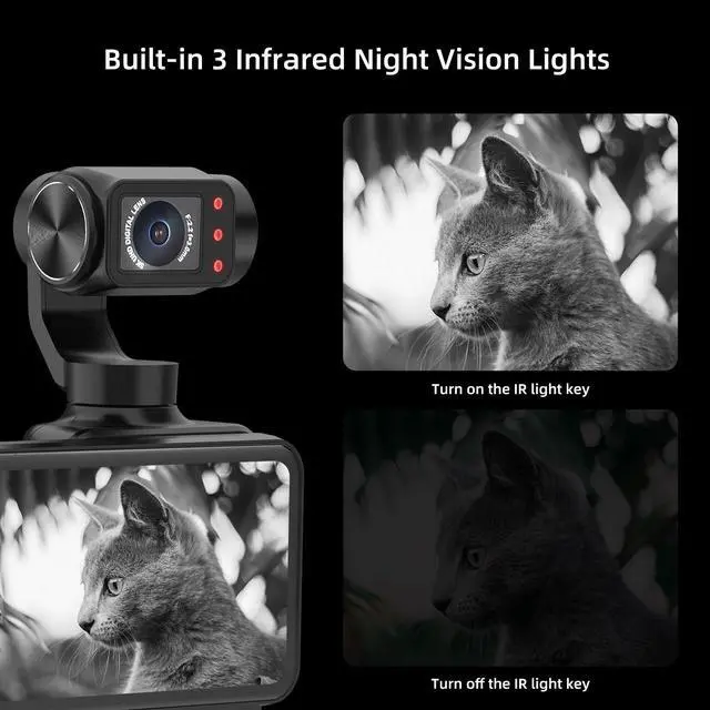 Alt view image 5 of 6 - M5 5K Camcorder, 3-Axis Gimbal Stabilization Pocket Camera | 180° Rotating Lens | Face Tracking & IR Night Vision | 3.5'' Rotating Touch Screen | Vlogging Camera with 64G Card