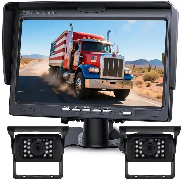 Main image of Backup Camera Monitor Kit,7" HD 1080P Monitor,IP69 Waterproof Rearview Reversing Rear View Camera for Truck Trailer Semi-Trailer Box Truck RV Pickup Truck,Easy Installation (Dual Cam)