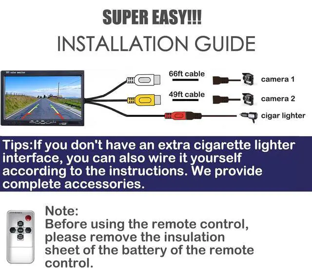 Alt view image 5 of 7 - Backup Camera Monitor Kit,7" HD 1080P Monitor,IP69 Waterproof Rearview Reversing Rear View Camera for Truck Trailer Semi-Trailer Box Truck RV Pickup Truck,Easy Installation (Dual Cam)