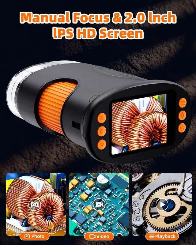 Alt view image 4 of 7 - 1000X Coin Microscope with Lights, Digital Handheld Coin Magnifier with 8 Adjustable LED Light, Portable Rechargeable Pocket Microscope Compatible with Windows/Mac, Black