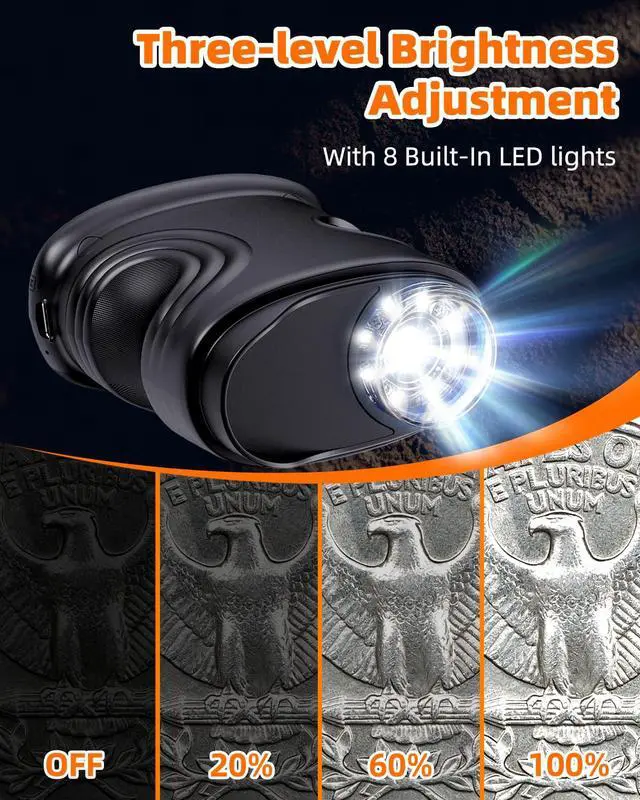 Alt view image 5 of 7 - 1000X Coin Microscope with Lights, Digital Handheld Coin Magnifier with 8 Adjustable LED Light, Portable Rechargeable Pocket Microscope Compatible with Windows/Mac, Black