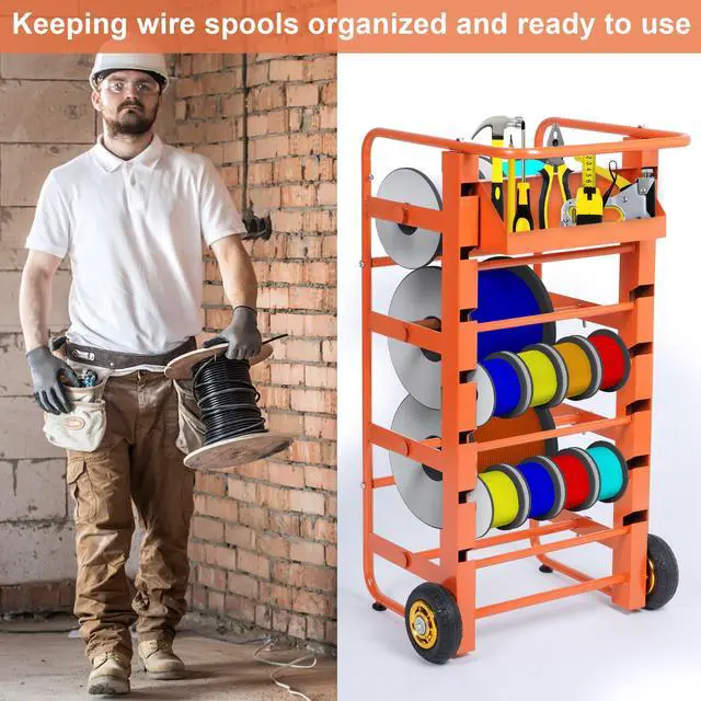 Alt view image 3 of 7 - Wire Spool Rack, Multi-Spool Wire Cart Cable Caddy, 11 Rods | Heavy Duty, Electrical Wire Spool Storage Holder, With Wheels, Cable Spool Dispenser Rack, For Electrical Industrial