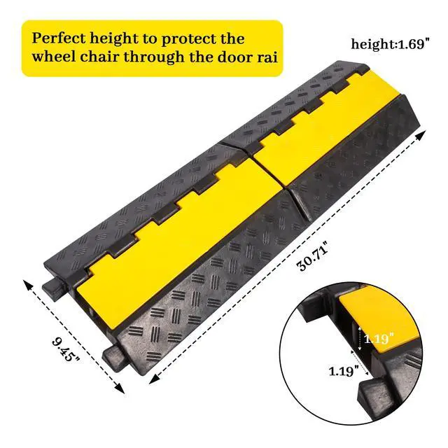 Alt view image 2 of 7 - Rubber Cable Ramp Cable Protector Ramps Wire Hose Protective 2 Channel Traffic Rubber Plastic Cord Cover Speed Bump for Asphalt Concrete Gravel Driveway Outdoor, 1 Pack