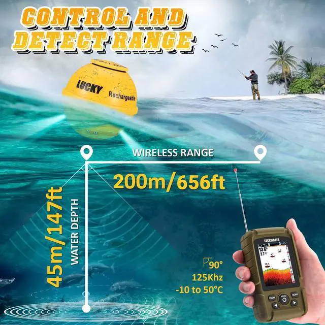 Alt view image 4 of 7 - Portable Sonar Fish Finder Boat Depth Fishing Fish Finders Waterproof Handheld Wireless Fishing Finder Kayak Transducer Depth Finders for Ice Fishing Sea