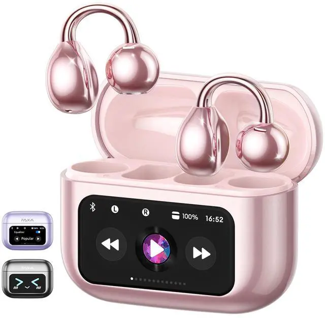 Main image of Clip On Open Ear Earbuds Wireless Bluetooth 5.4, Clip On Earbuds with LCD Touchscreen, Lightweight Comfort Open Ear Headphones for Sports, Fitness, and Workouts, Rose Gold M100