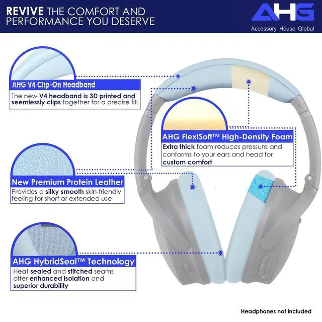 Alt view image 3 of 7 - Replacement QC Ear Pad/Headband Pad Cushion. Compatible with Bose QuietComfort (2023) QC45 QCSE QC35 II Wireless Noise Cancelling Headphones (Moonstone Blue) Easy DIY Fit