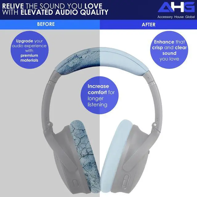 Alt view image 4 of 7 - Replacement QC Ear Pad/Headband Pad Cushion. Compatible with Bose QuietComfort (2023) QC45 QCSE QC35 II Wireless Noise Cancelling Headphones (Moonstone Blue) Easy DIY Fit