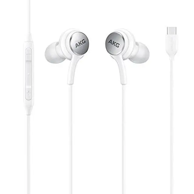 Alt view image 2 of 6 - AKG Earbuds Original USB Type C in-Ear Earbud Headphones with Remote & Mic for Galaxy S23 Ultra, A53 5G, S22, S21 FE, S20, Note 10, 10+, S10 Plus - Braided - Includes Velvet Pouch - White