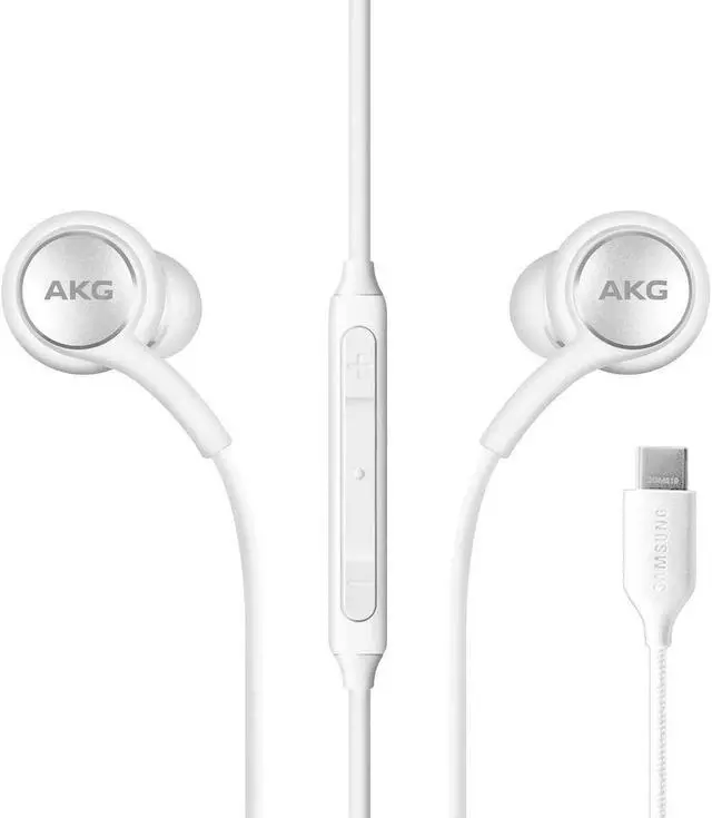 Alt view image 6 of 6 - AKG Earbuds Original USB Type C in-Ear Earbud Headphones with Remote & Mic for Galaxy S23 Ultra, A53 5G, S22, S21 FE, S20, Note 10, 10+, S10 Plus - Braided - Includes Velvet Pouch - White