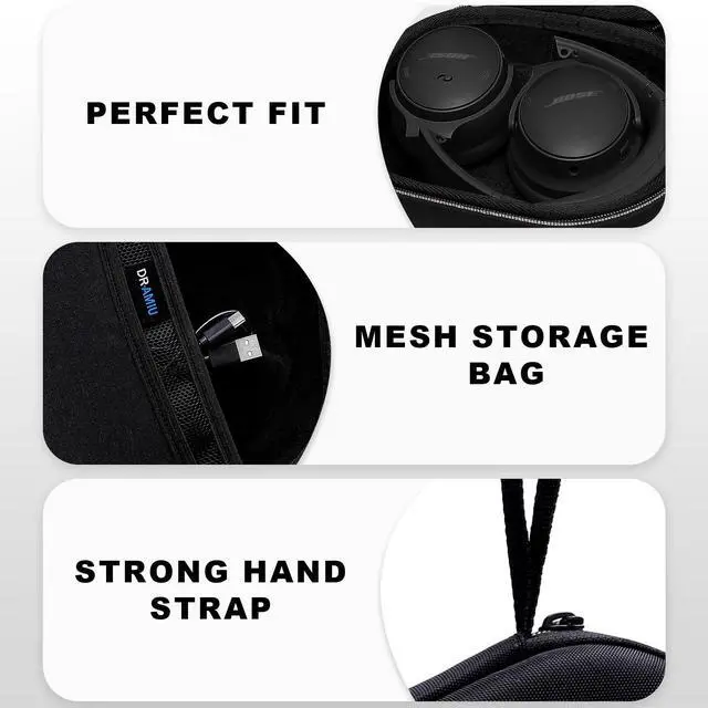 Alt view image 3 of 7 - Hard Case for Bose QuietComfort, QC, QC 45 Headphone, Black | Compatible with Bose QC Ultra, QC 35, QC 35 II, QC45 SE, QC SE Over Ear Noise Cancelling Headphones, Travel Storage Bag