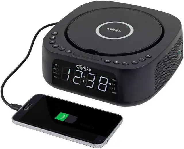 Alt view image 2 of 5 - JCR-375 Stereo Digital Dual-Alarm Clock with Top-Loading CD Player, FM Tuner, USB Charging Port, and Battery Backup