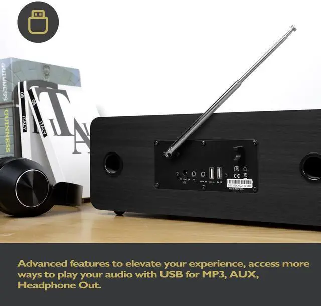 Alt view image 4 of 5 - MS5 CD Player,Internet Radio, Spotify, Bluetooth, FM Stereo, Black | 2.4in colour display, 40 presets, remote control, wooden cabinet, headphone jack, EQ modes, remote