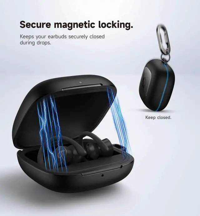 Alt view image 3 of 6 - for Powerbeats Pro Case Cover, Shockproof Magnetic Cases for Beats Powerbeats Pro Wireless Earbuds, Protective Cover with Magnetic Lid Lock & Carabiner, Full-Body Drop Protection, Black