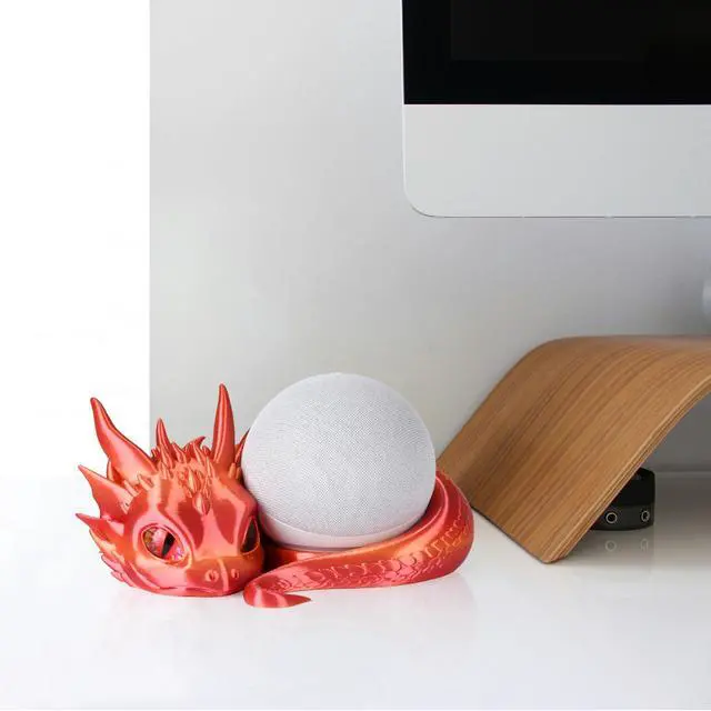 Alt view image 4 of 5 - Dragon Stand for Echo Dot 4th/5th Gen, 3D Printed Smart Speaker Holder and Exquisite Desktop Decoration (White)