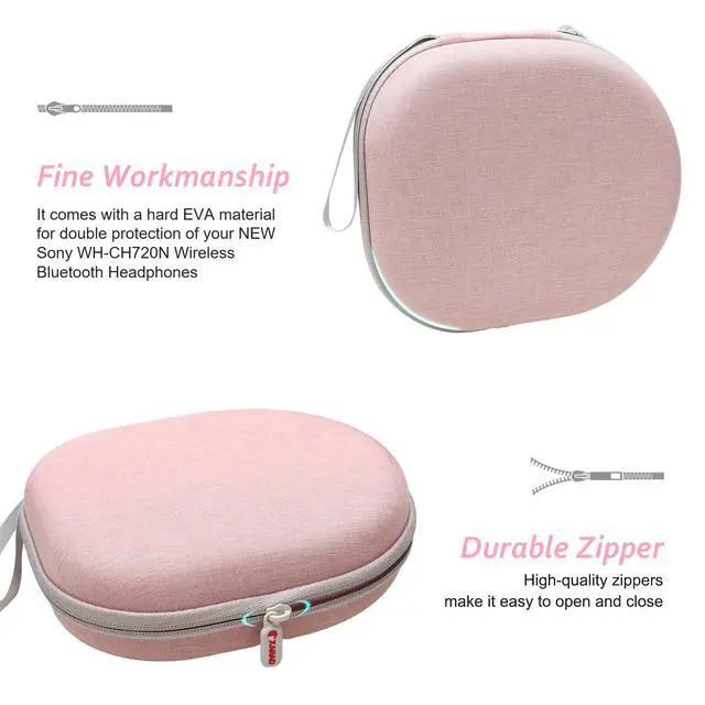 Alt view image 7 of 7 - Hard Case for Sony WH-CH720N /WH-CH520/ULT WEAR Headphones, Pink | Compatible with Sony/JBL/Soundcore/BERIBES/TOZO/KVIDIO Headphone, Wireless Headphone Storage Protective Case for Travel Home