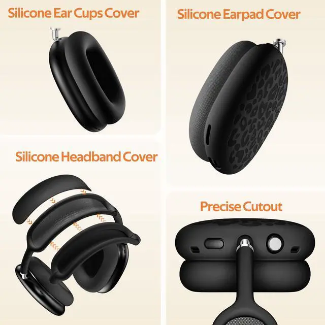 Alt view image 5 of 7 - Leopard Silicone Case Cover for AirPods Max Headphones,Ear Pad Case Cover/Ear Cups Cover/Headband Cover for AirPod Max (USB-C/Lightning) Accessories Silicone Protector for Apple AirPods Max