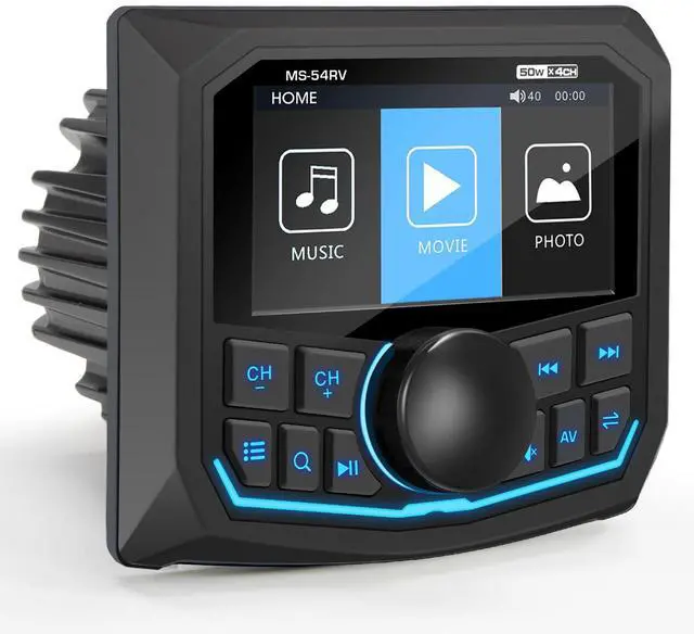 Main image of Waterproof Marine Bluetooth Radio for Boat - Marine Gauge Stereo Receiver | 3 Inch LCD Display Backup Camera Input USB AUX 4 Zones Subwoofer Pre-Amp AM FM Radio for ATVs UTVs SXS