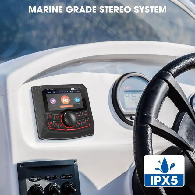 Alt view image 2 of 7 - Waterproof Marine Bluetooth Radio for Boat - Marine Gauge Stereo Receiver | 3 Inch LCD Display Backup Camera Input USB AUX 4 Zones Subwoofer Pre-Amp AM FM Radio for ATVs UTVs SXS