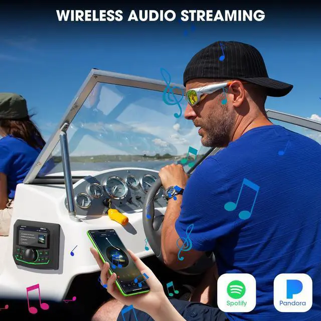 Alt view image 3 of 7 - Waterproof Marine Bluetooth Radio for Boat - Marine Gauge Stereo Receiver | 3 Inch LCD Display Backup Camera Input USB AUX 4 Zones Subwoofer Pre-Amp AM FM Radio for ATVs UTVs SXS