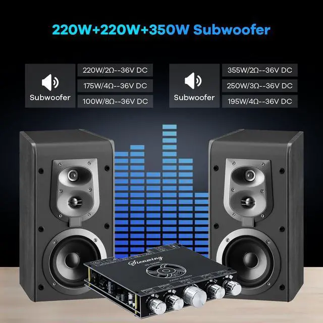 Alt view image 4 of 7 - YS-S350H TPA3251 2.1 Channel Bluetooth Amplifier 220W×2 + 350W Subwoofer Audio Receiver Class D Amp Board with Bass Treble Control for Home Theater DIY Speakers