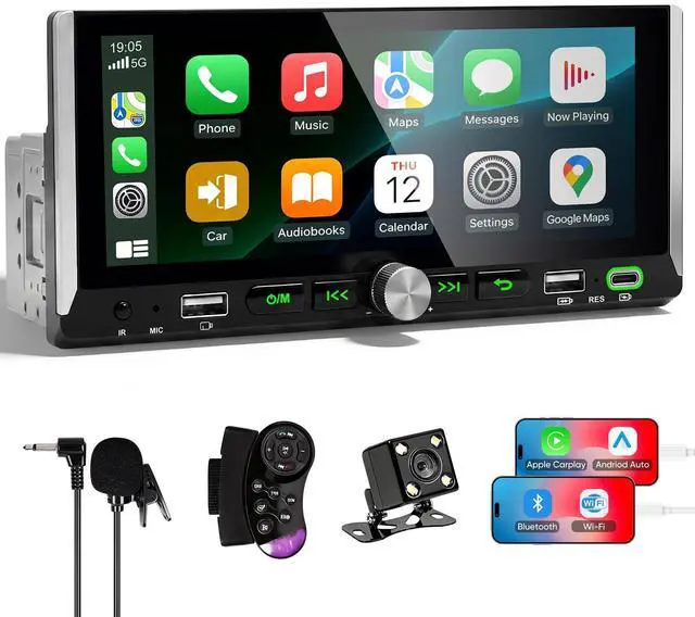 Main image of 6.9" Single Din Radio Support Wireless Apple Carplay & Android Auto | Touchscreen Car Stereo with Bluetooth,1080P Backup Camera,Mirror Link FM EQ SWC Navigation USB Type-C Fast Charging
