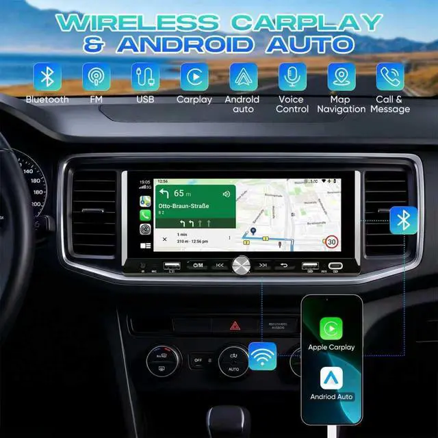 Alt view image 3 of 7 - 6.9" Single Din Radio Support Wireless Apple Carplay & Android Auto | Touchscreen Car Stereo with Bluetooth,1080P Backup Camera,Mirror Link FM EQ SWC Navigation USB Type-C Fast Charging