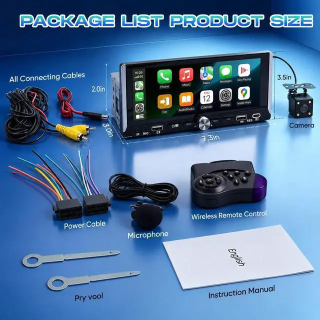 Alt view image 7 of 7 - 6.9" Single Din Radio Support Wireless Apple Carplay & Android Auto | Touchscreen Car Stereo with Bluetooth,1080P Backup Camera,Mirror Link FM EQ SWC Navigation USB Type-C Fast Charging