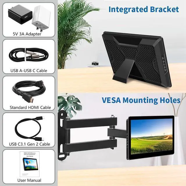 Alt view image 7 of 7 - 8.9 inch Touch Monitor with Stand| 1920 * 1200 |16:10|450Nits|Optical Bonding| HDMI/USB-C Port|Small Monitor for Mini PC Laptop Mac mini