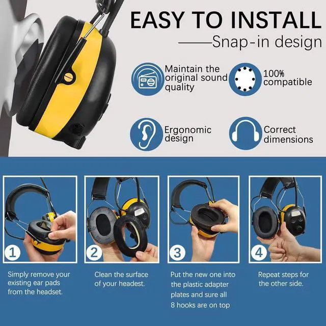 Alt view image 4 of 6 - FEP01 Replacement Foam Ear Pads (Upgraded) for 3M WorkTunes Connect(90543, 90544, 90542, 90541,90507), ZOHAN EM042 Radio Headphone 037,027,033 (fep01 2 Pair)