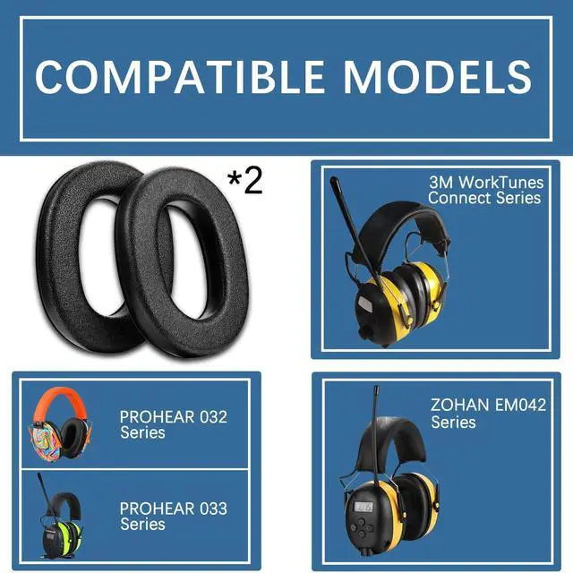 Alt view image 3 of 6 - FEP01 Replacement Foam Ear Pads (Upgraded) for 3M WorkTunes Connect(90543, 90544, 90542, 90541,90507), ZOHAN EM042 Radio Headphone 037,027,033 (fep01 2 Pair)