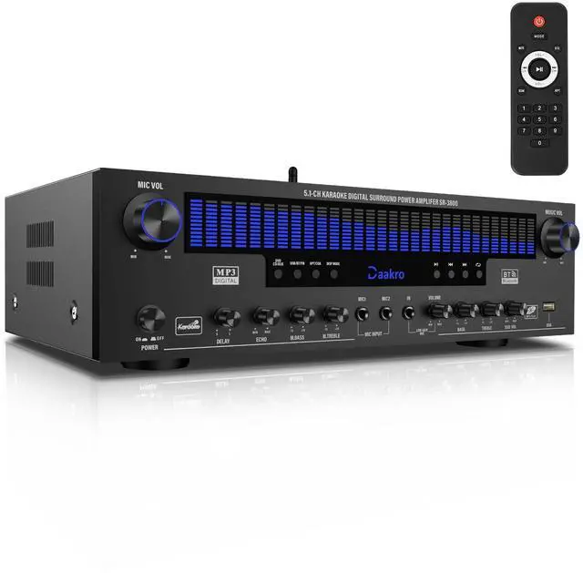 Main image of Stereo Receivers Home Audio Amplifier w/DSP Display,300W Rated Power 5.1 Channel Bluetooth Receiver,Home Amp w/BT/CD/DVD/AUX/USB/BT/FM/Opt/COA/MIC for Home/Studio/Theater Passive Speaker