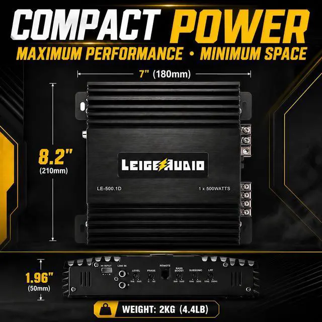 Alt view image 3 of 7 - 500 Watts MonoBlock Amplifier, Class D, 1 Ohm Stable Subwoofer Amplifiers for Car Audio Speakers