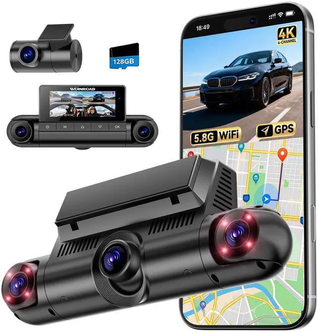 Main image of 4K 360° Dash Cam, 4-Channel Dash Camera Front Rear Left Right with GPS | 128GB Card Included, Built-in 5.8GHz Wi-Fi & App, 8 IR Night Vision, G-Sensor, 24H Parking Mode(Supports 256GB Max)