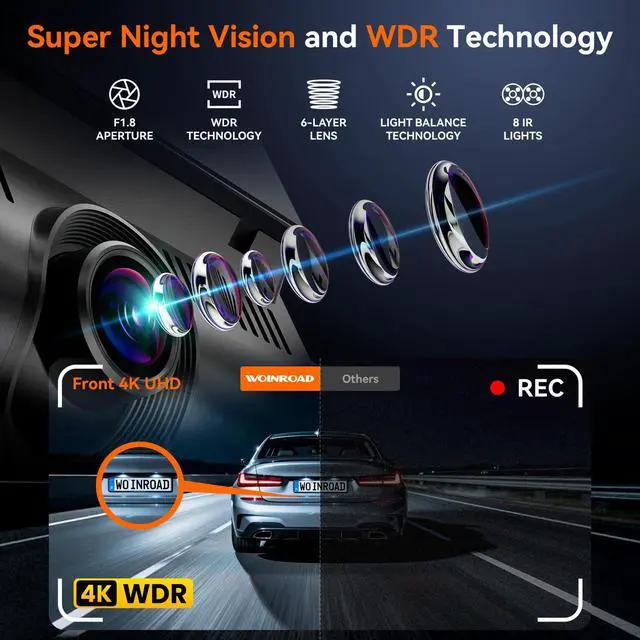 Alt view image 3 of 7 - 4K 360° Dash Cam, 4-Channel Dash Camera Front Rear Left Right with GPS | 128GB Card Included, Built-in 5.8GHz Wi-Fi & App, 8 IR Night Vision, G-Sensor, 24H Parking Mode(Supports 256GB Max)