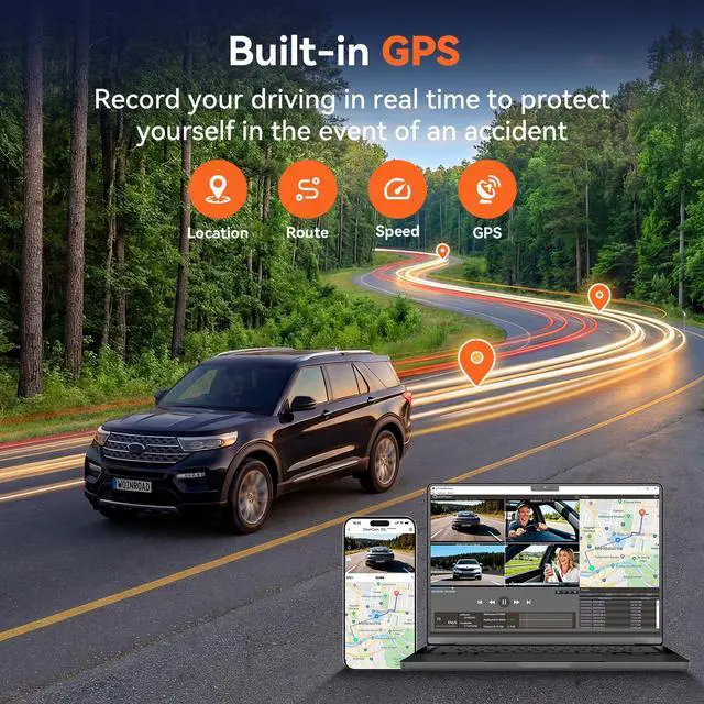 Alt view image 2 of 7 - 4K 360° Dash Cam, 4-Channel Dash Camera Front Rear Left Right with GPS | 128GB Card Included, Built-in 5.8GHz Wi-Fi & App, 8 IR Night Vision, G-Sensor, 24H Parking Mode(Supports 256GB Max)
