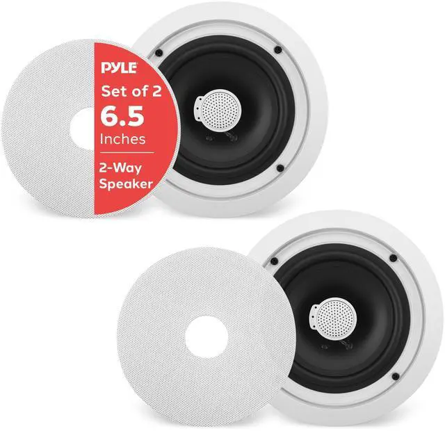 Main image of 6.5'' In-Wall/In-Ceiling Midbass Speakers (Pair) - 2-Way Woofer Speaker System Directable 1 Titanium Dome Tweeter Flush Mount Design w/ 65Hz - 22kHz Frequency Response 250 Watts Peak - PDIC60